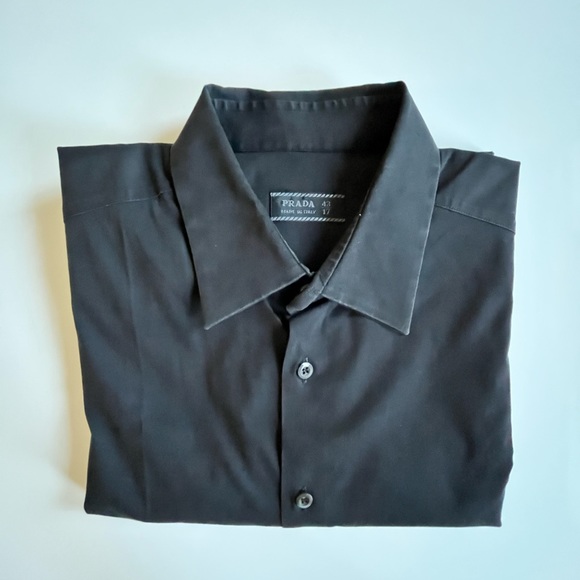 Men's Prada Stretch Cotton Shirt in Black - Picture 2 of 7